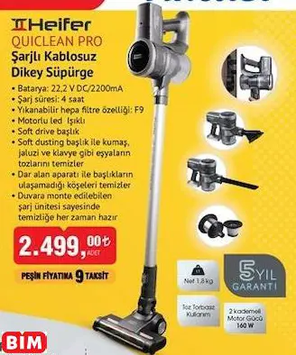 HEİFER QUİCLEAN PRO ŞARJLI KABLOSUZ  DİKEY SÜPÜRGE